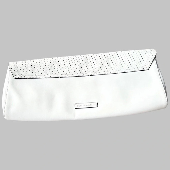 BCBGMAXAZRIA Metallic Laser Cut  Leather Criss Cross Flap Clutch Evening Handbag - Picture 2 of 16